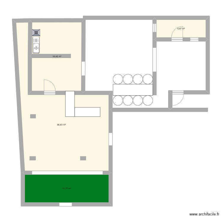 CyberBar. Plan de 4 pièces et 69 m2