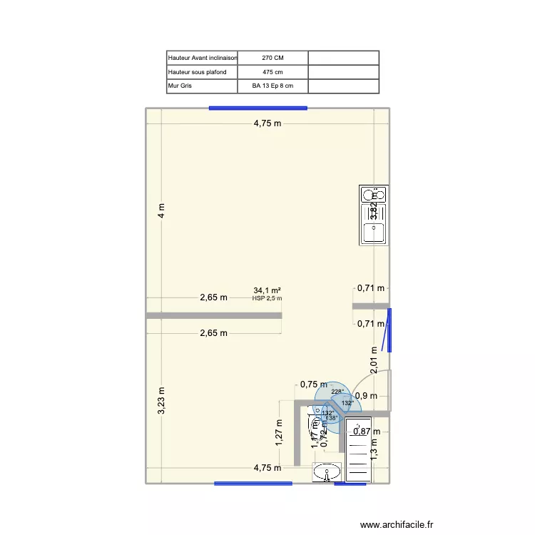 Studio La Baule. Plan de 1  et 34 m²