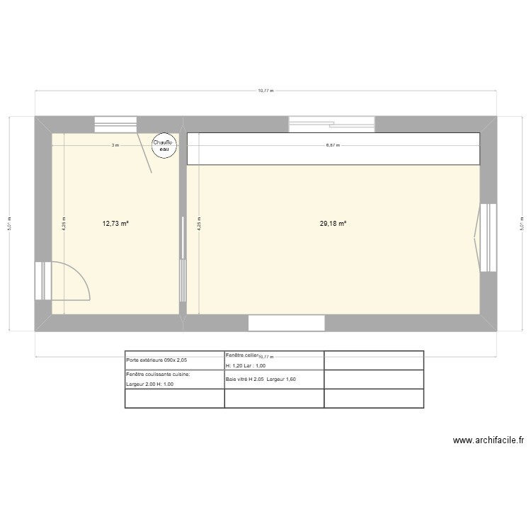 Cuisine Maison Bousquet. Plan de 2 pièces et 42 m2