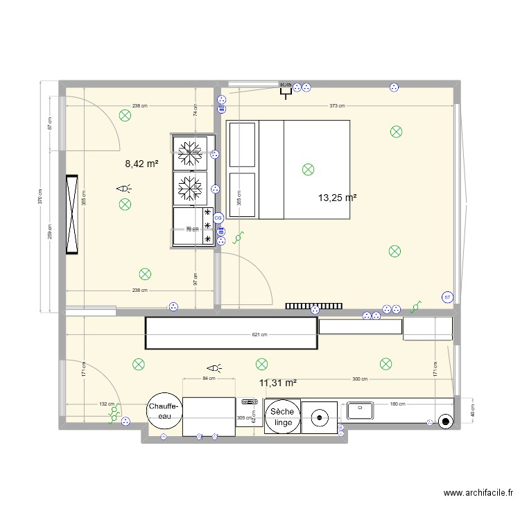 Travaux garage. Plan de 3 pièces et 33 m2