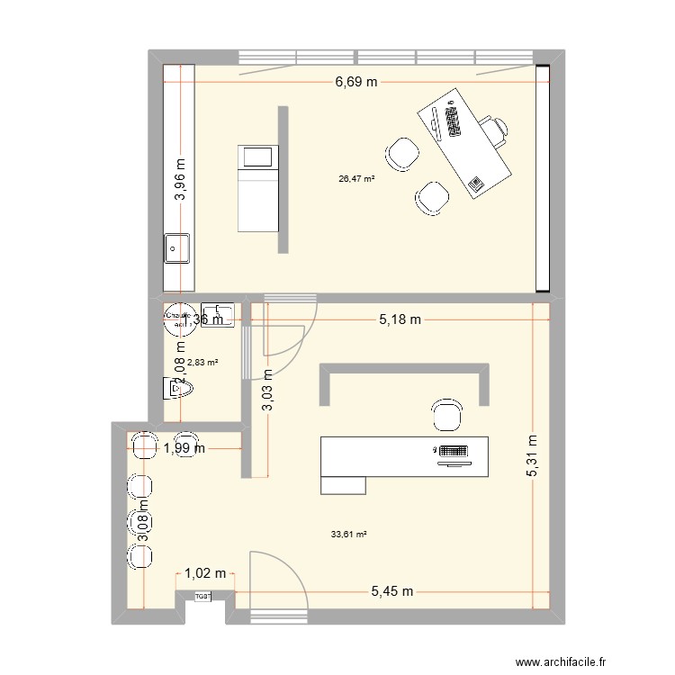 lot 22 docteur gyre aménagement. Plan de 3 pièces et 63 m2
