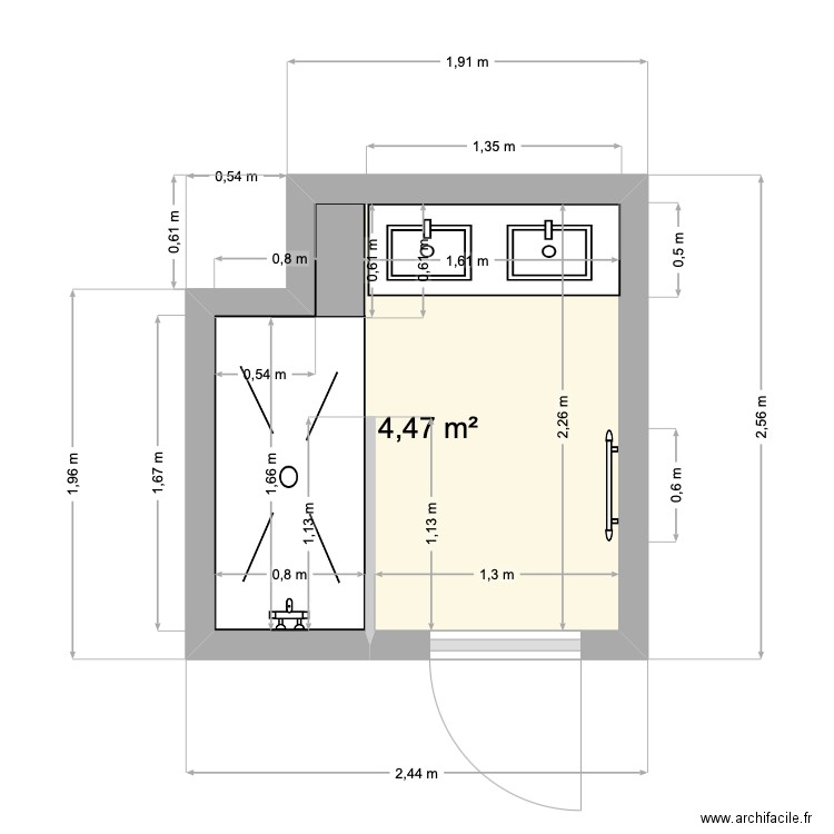 SDB. Plan de 1 pièce et 4 m2