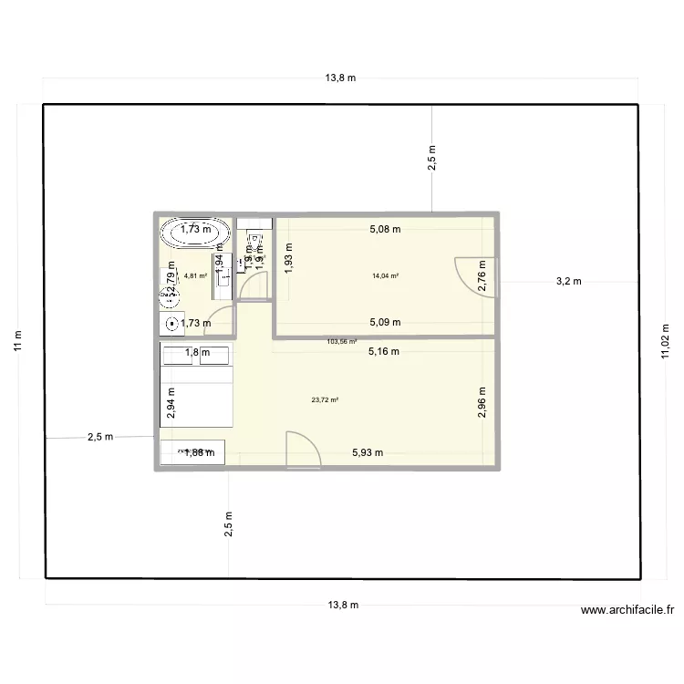 Maisonnette Ducos V1 meubl&eacute;e. Plan de 5  et 196 m²