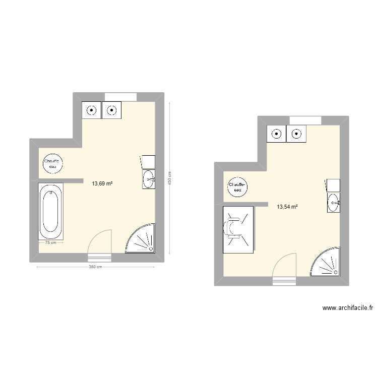 FLAM SDB. Plan de 2 pièces et 27 m2