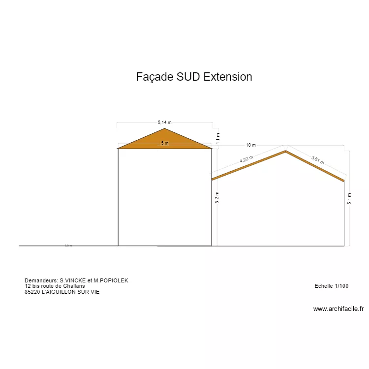 fa&ccedil;ade SUD. Plan de 