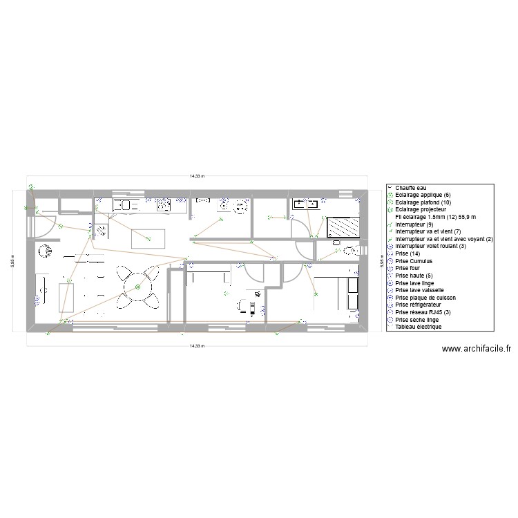 PORCHERON/MASCLET MEUBLES électricité. Plan de 7 pièces et 70 m2