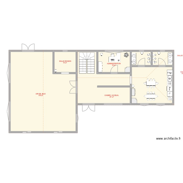GARDERIE. Plan de 7 pièces et 123 m2