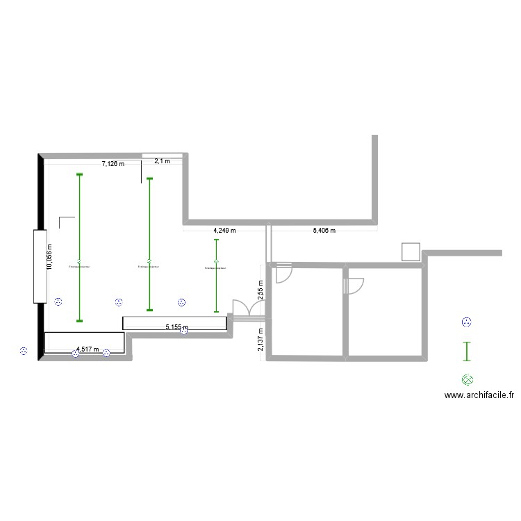 Salle d'expo. Plan de 2 pièces et 34 m2