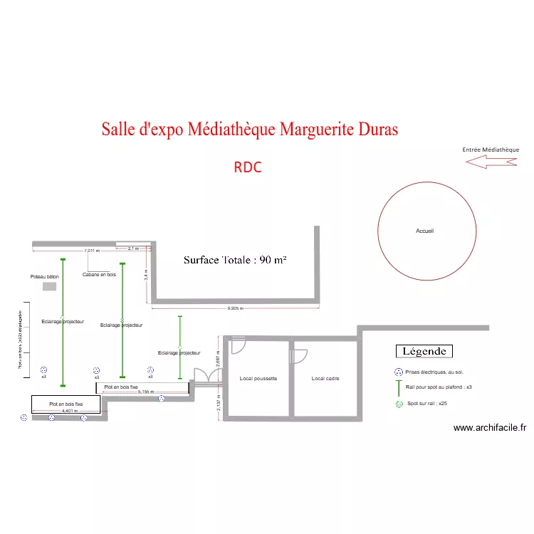 Salle d'expo. Plan de 2  et 39 m²