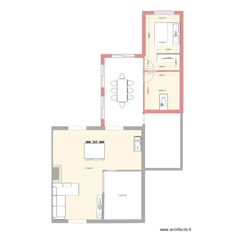 longuenesse extension. Plan de 4 pièces et 69 m2