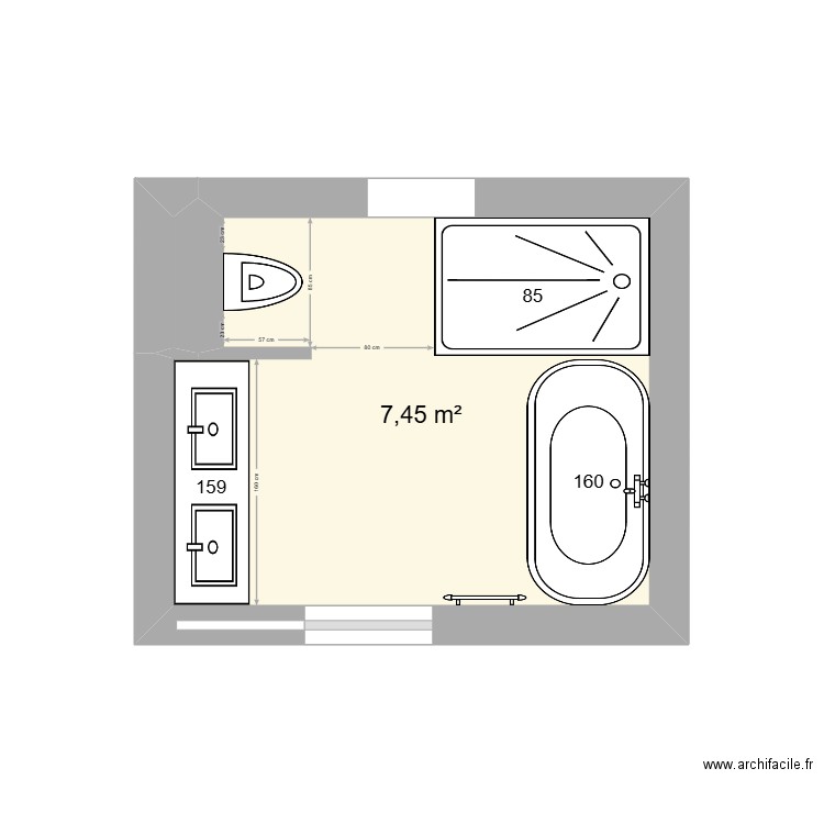 R+1 / SDB. Plan de 1 pièce et 7 m2