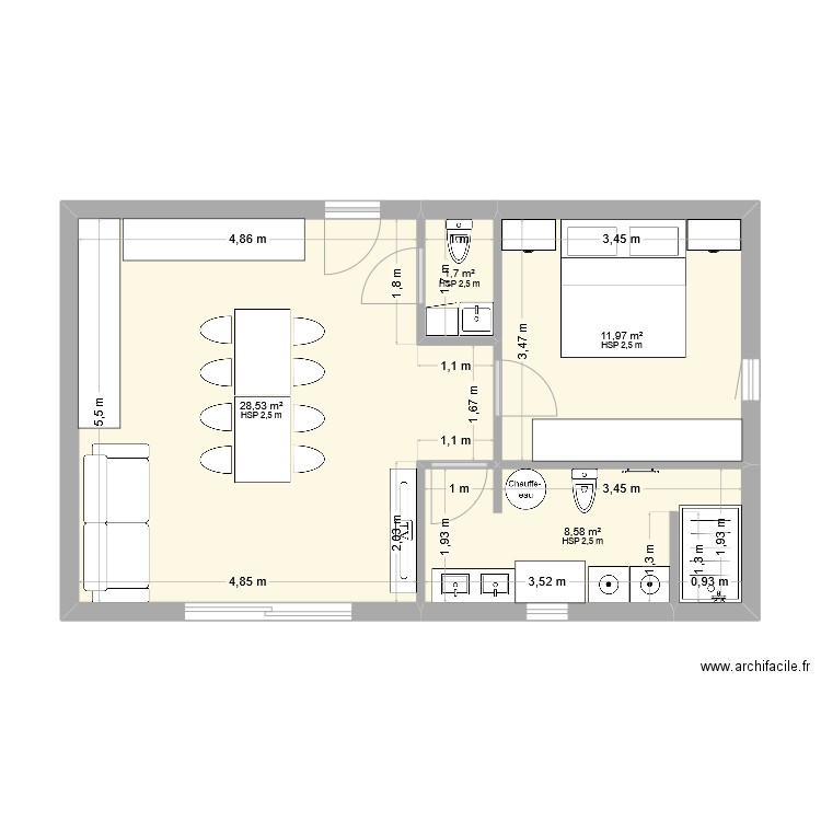 maison 2. Plan de 4 pièces et 51 m2