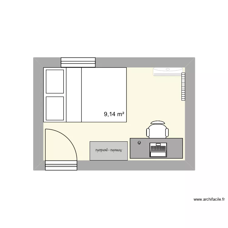 Chambre de Maelann. Plan de 1  et 9 m²
