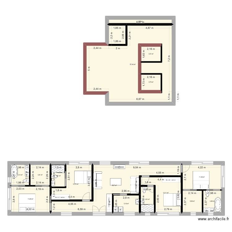 69830-13. Plan de 16 pièces et 189 m2