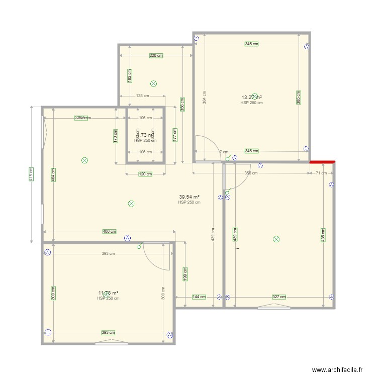P&B Etage1. Plan de 4 pièces et 66 m2