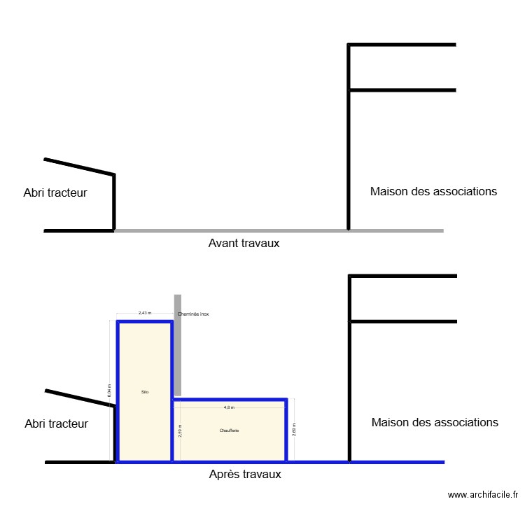 Camblain - Vue en coupe. Plan de 2 pièces et 26 m2