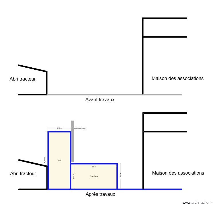 Camblain - Vue en coupe. Plan de 2 pièces et 26 m²