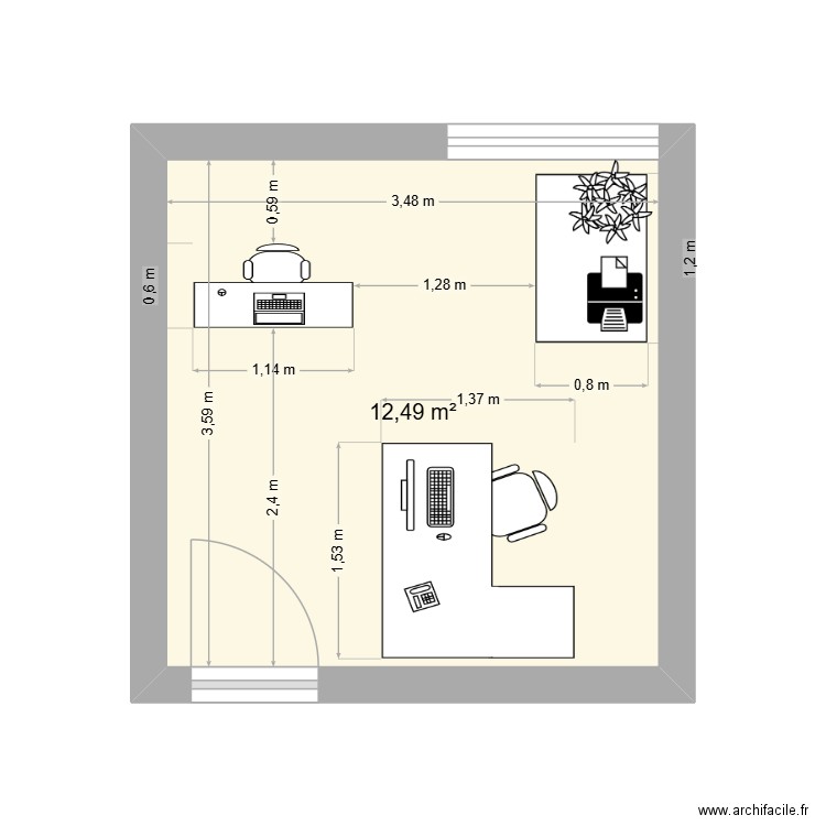 bureau local RTC-1038. Plan de 1 pièce et 12 m2