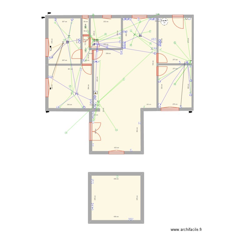 électricité. Plan de 8 pièces et 113 m2