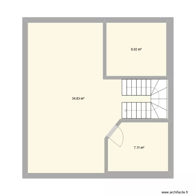 RDC maison. Plan de 3  et 50 m²