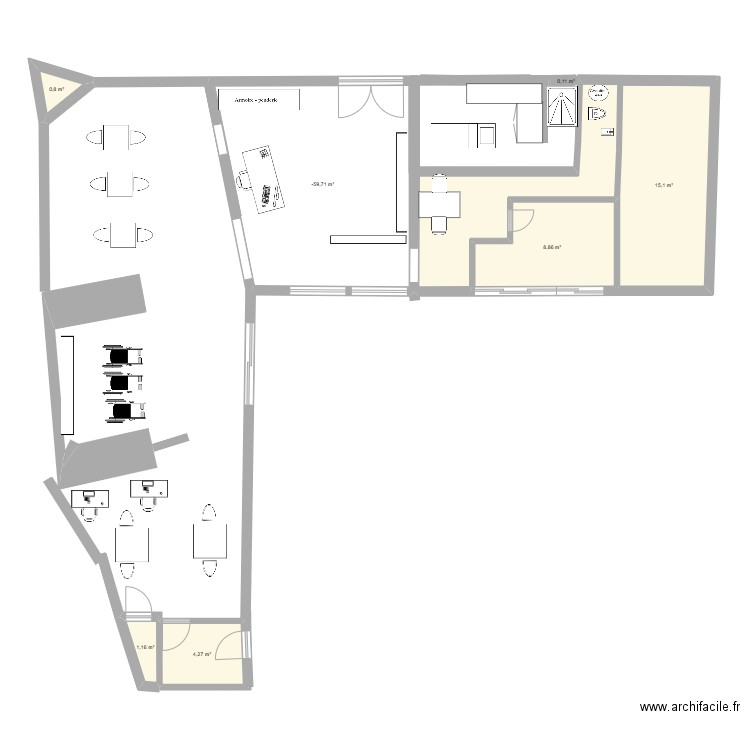 plan 2. Plan de 7 pièces et 59 m2
