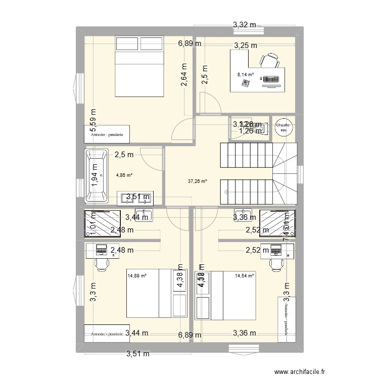 ETAGE AIX. Plan de 6 pièces et 88 m2