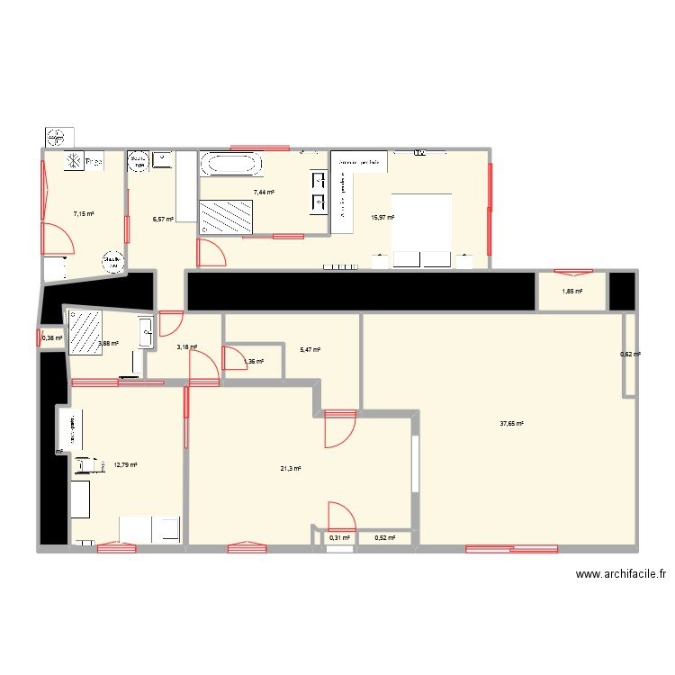 Suite parentale (Suite). Plan de 20 pièces et 143 m2