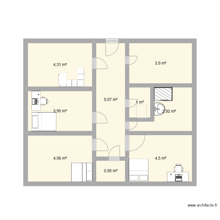 plan. Plan de 9 pièces et 31 m2