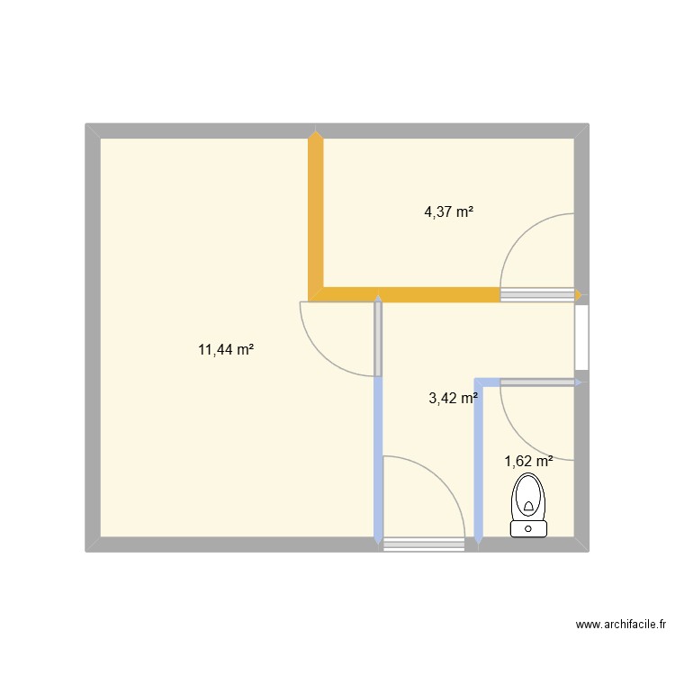 chambre. Plan de 4 pièces et 21 m2