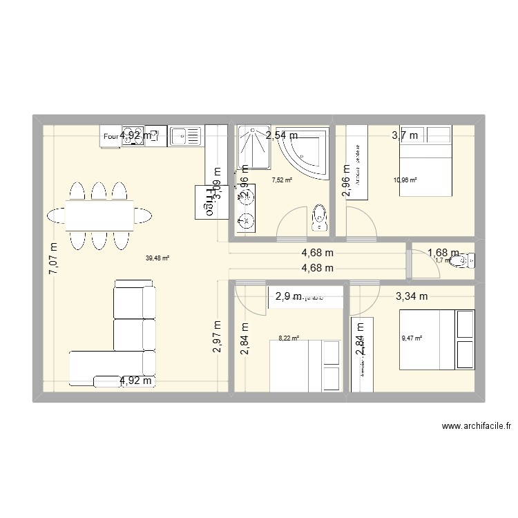 cabinet. Plan de 6 pièces et 77 m2