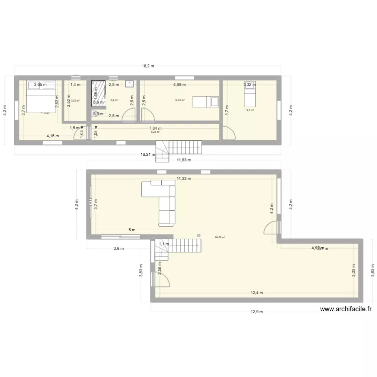 BONDUES HAUT + BAS. Plan de 7  et 141 m²