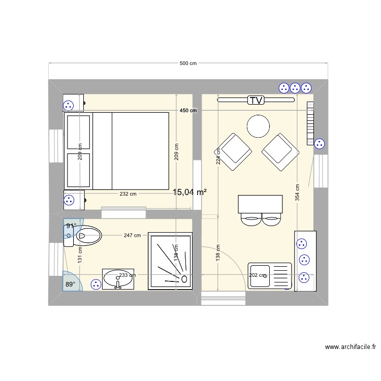 Studio. Plan de 0 pièce et 0 m2