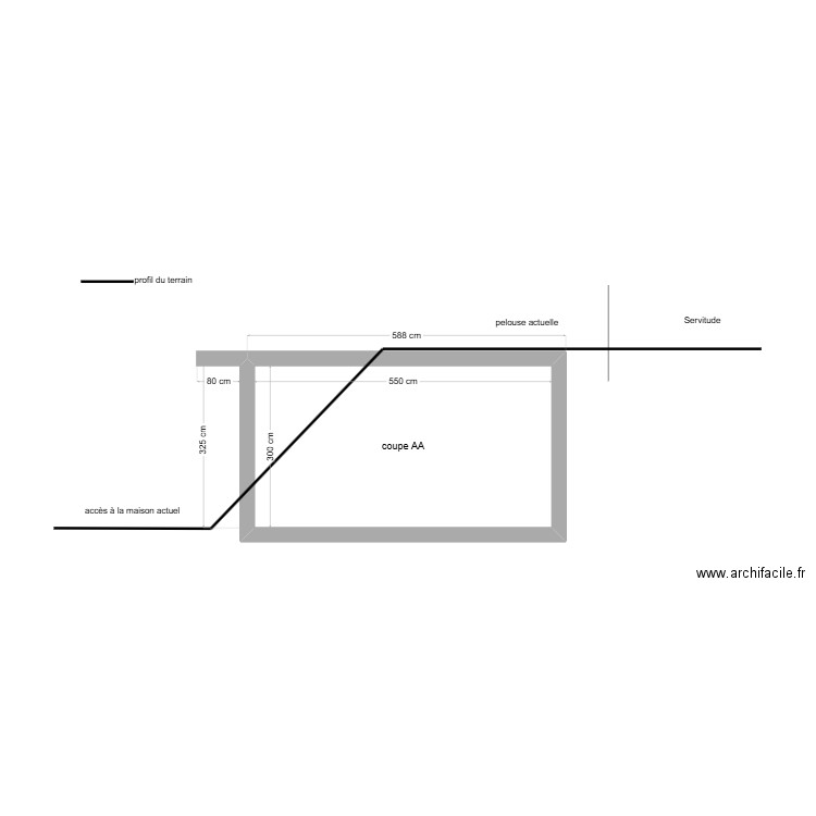 coupe AA. Plan de 1 pièce et 17 m2