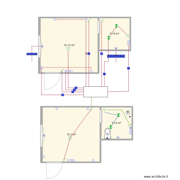 elec chambre. Plan de 4 pièces et 27 m2