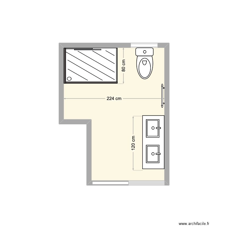 sallede bains. Plan de 1 pièce et 6 m2