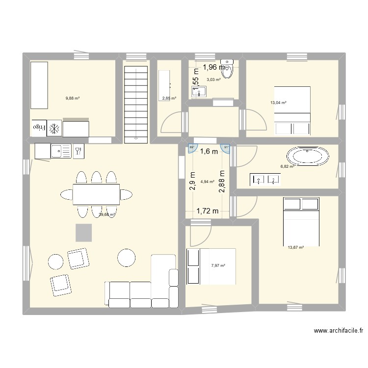 ETAGE MMM. Plan de 9 pièces et 102 m2