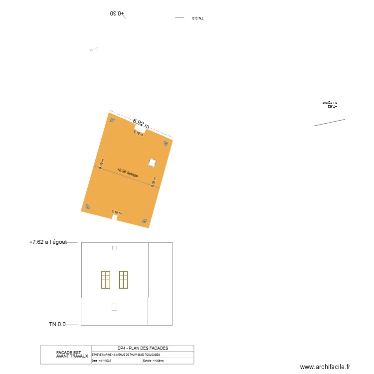 DP4 FACADE EST AVANT TRAVAUX. Plan de 3 pièces et 163 m2