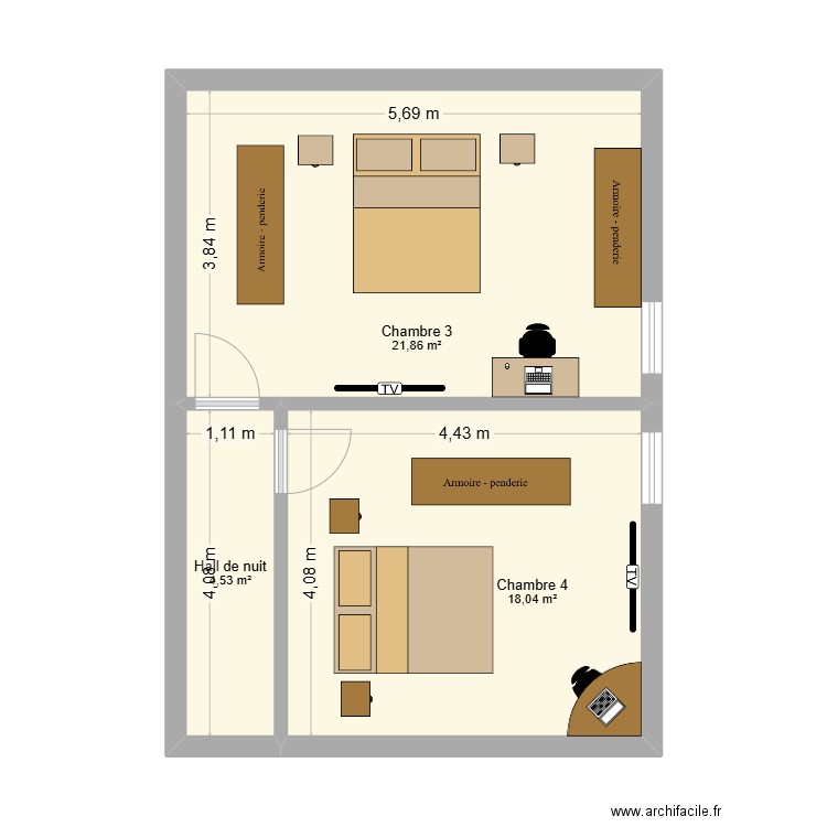 Maison Ougrée 2e avec cotes. Plan de 3 pièces et 44 m2