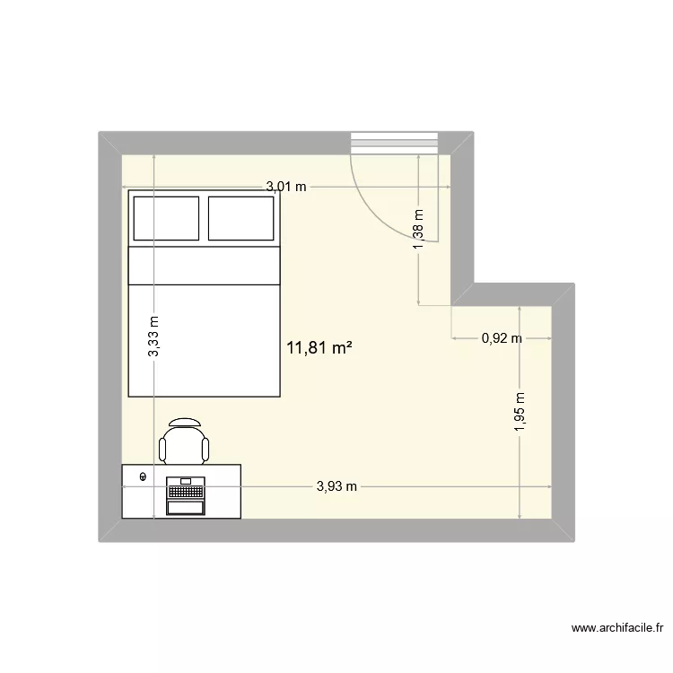 Chambre &Eacute;lise. Plan de 1  et 12 m²