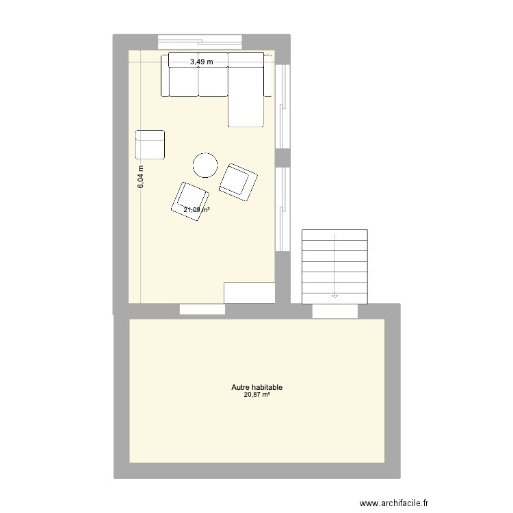 projet FUTUR ETAGE1. Plan de 2 pièces et 42 m2