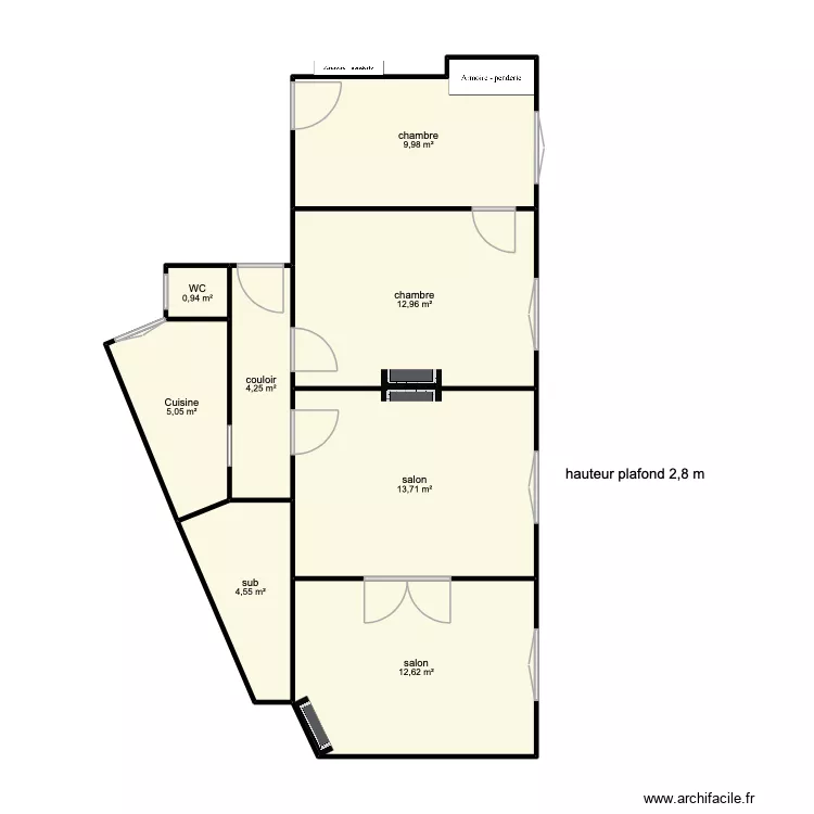 tante 14e. Plan de 8 pièces et 64 m²