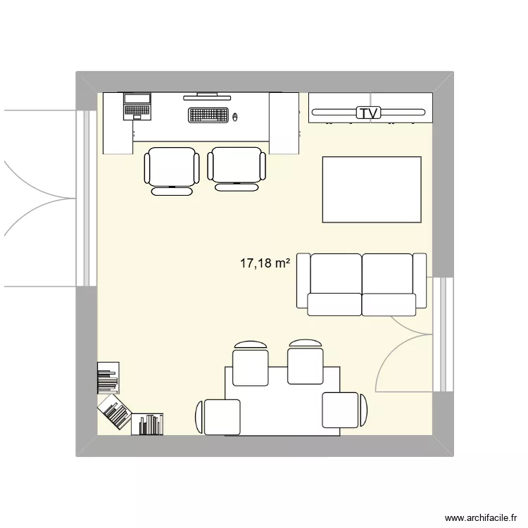 salon v. Plan de 1  et 17 m²
