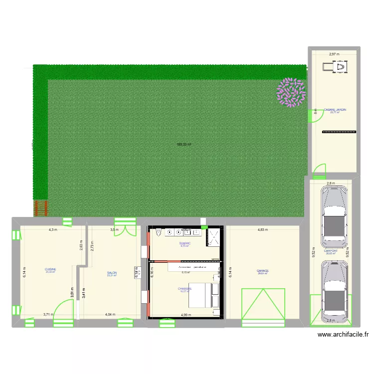 d&eacute;pendance. Plan de 8  et 185 m²