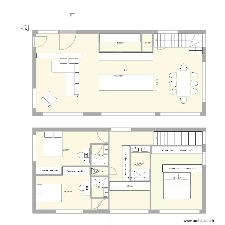Ancien bis bis bis. Plan de 11  et 141 m²
