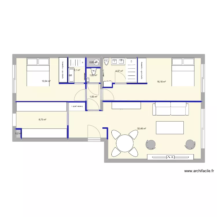 Appart  Cannes Dahan V2. Plan de 