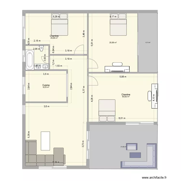 1ere &eacute;tage. Plan de 4 Pièces et 111 m²