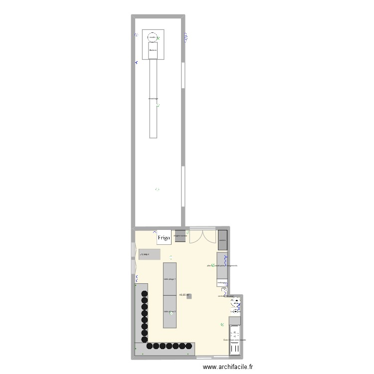 labo galettes amenagement. Plan de 1 pièce et 47 m2