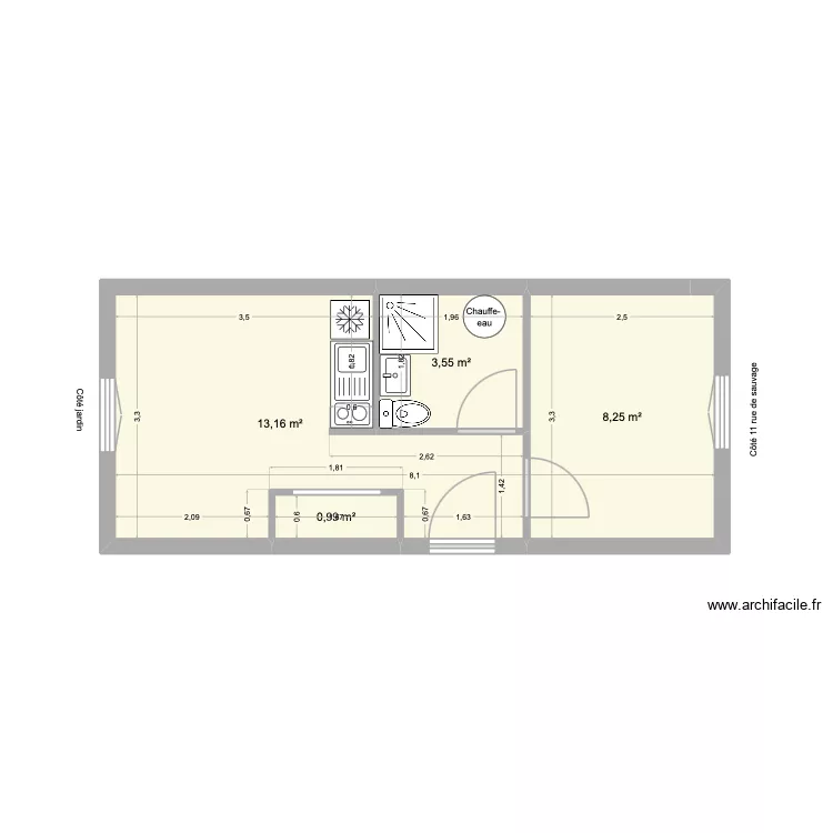 Appartement RdC Gauche. Plan de 4 Pièces et 26 m² Appartement RdC Gauche. Plan de 4 Pièces et 26 m²