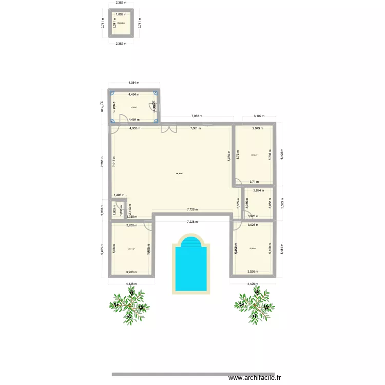 Maison en U, El Cachones Modif 1. Plan de 6  et 190 m²
