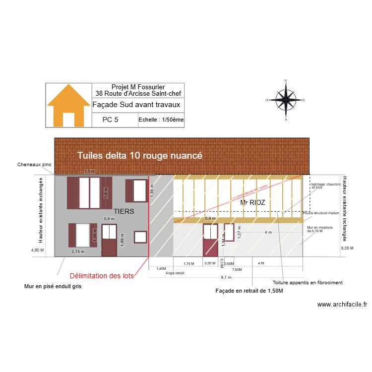 PC 5  Façade Sud Florian avant travaux. Plan de 0 pièce et 0 m2